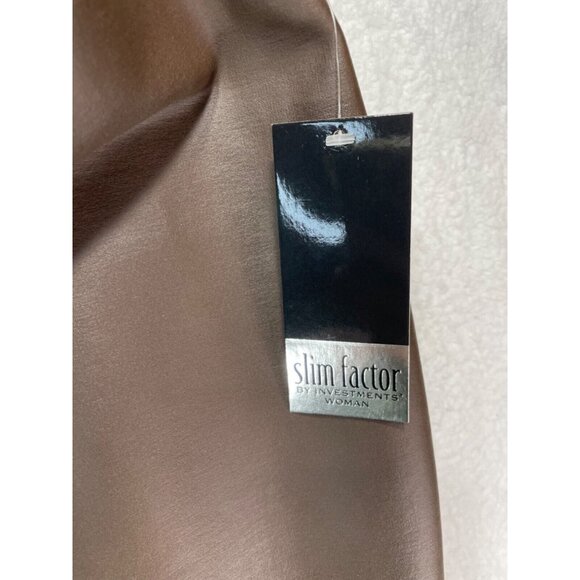 Slim Factor 1X Short Slim Faux Leather Brown Elastic Waist Pants NWT - Picture 12 of 12